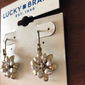 Lucky Brand silver and gold drop flower earrings